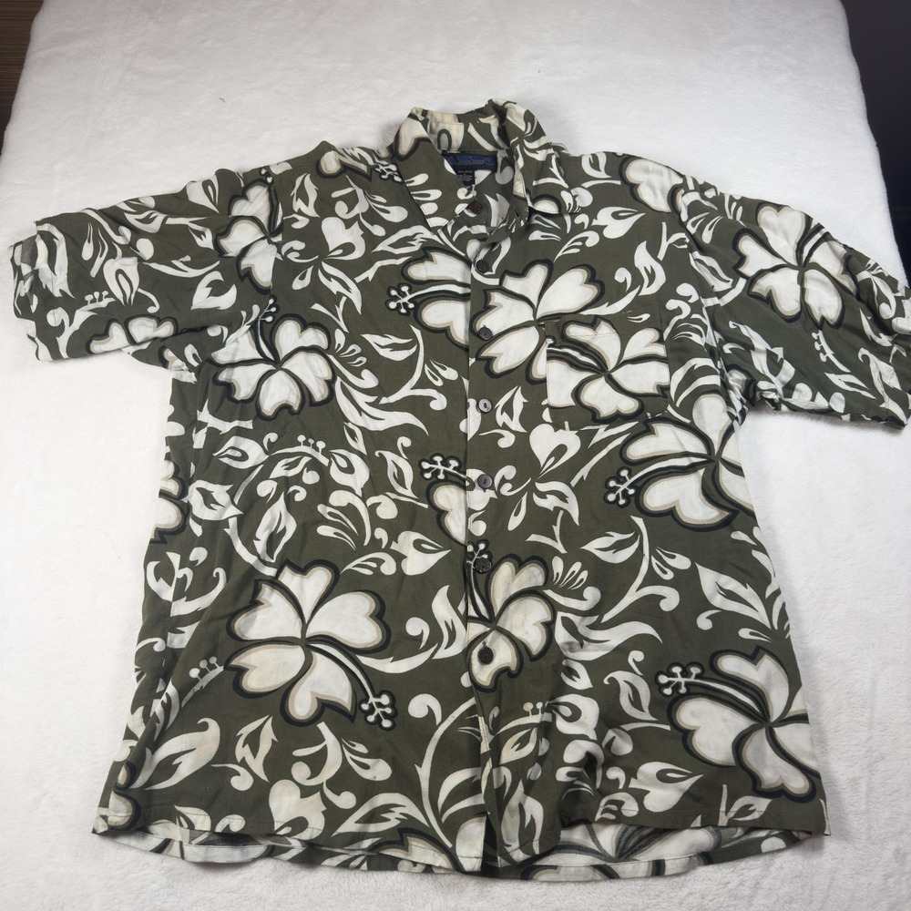 Pazzo Shirt Mens Large Green Hawaiian Floral Rayon Button‎ Up Casual Tropical
